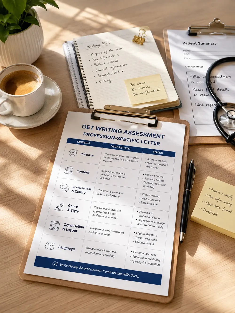 OET diagnostic writing materials and assessment criteria